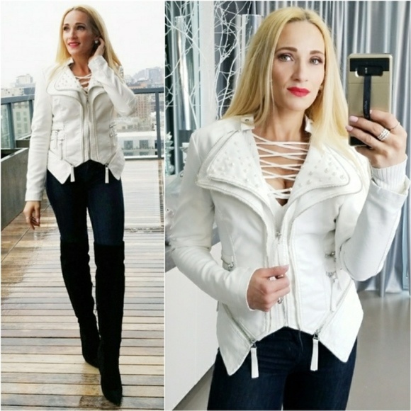 MODA ME COUTURE Jackets & Blazers - ALEXANDRA Pearl Detailed Moto Jacket